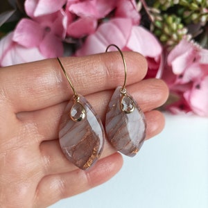 2103 I Unique Jewellery, Faux Stone, Pink Tear Drops, Polymer Clay Earrings, New design Jewellery, Lightweight Handmade, Danlge Earrings
