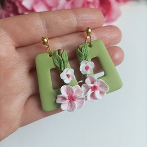 704 | Polymer Clay Spring Floral Earrings | Cherry Blossom | Dangle Earrings | Lightweight | Durable | Handmade Jewelry | Gift For Her