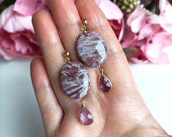 2103 | Polymer Clay Earrings, Faux Stone Clay Earrings, Handmade Marble Jewelery, Statement Dangle Earrings, Lightweight Earrings