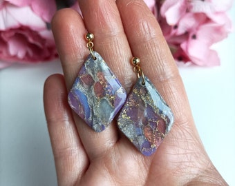 0103/ Pendientes de arcilla, Pendientes de arcilla polimérica de piedra sintética, Pendientes colgantes, Joyas de mármol, Ligero, Hecho a mano, Pendientes de primavera, Pendientes de boda