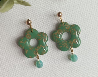 2008 / Pendientes florales / Perlas / Pendientes de arcilla polimérica / Pendientes de declaración / Ligero / Hecho a mano / Joyería única / Regalo para ella