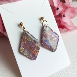 0103/ Pendientes de arcilla, Pendientes de arcilla polimérica de piedra sintética, Pendientes colgantes, Joyas de mármol, Ligero, Hecho a mano, Pendientes de primavera, Pendientes de boda imagen 5