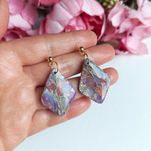 0103/ Pendientes de arcilla, Pendientes de arcilla polimérica de piedra sintética, Pendientes colgantes, Joyas de mármol, Ligero, Hecho a mano, Pendientes de primavera, Pendientes de boda imagen 6