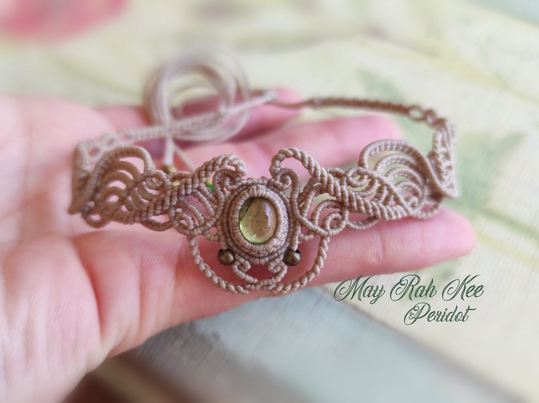 Peridot Gemstone Macrame Multi Ware Jew Choker/armband/tiara, Romantic