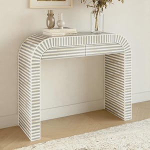 Saphed Bone Inlay Console Table – Grey White Handmade Dresser with Drawers with free gift