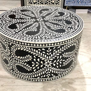 Handmade Bone Inlay Coffee Table: Boho Floral Living Room Decor