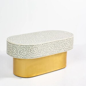 Handmade Bone Inlay Coffee Table: Floral Centerpiece ,Brass Base With free gift
