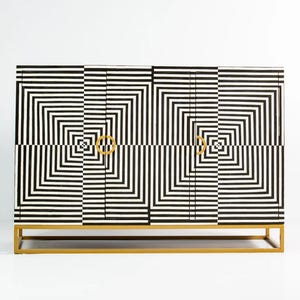 Handmade Bone Inlay Sideboard: Geometric Black & White Cabinet