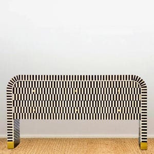 Bone Inlay Sideboard: Handmade Geometric Dresser with Brass Accents with free gift