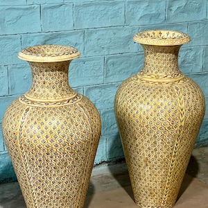 Handmade Printed bone inlay vase - vintage flower pot with free gift