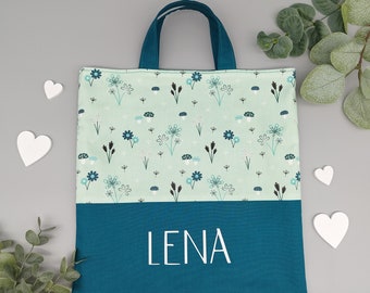 Nursery bag, change of clothes, fabric bag, shopping bag, children's flowers, personalized