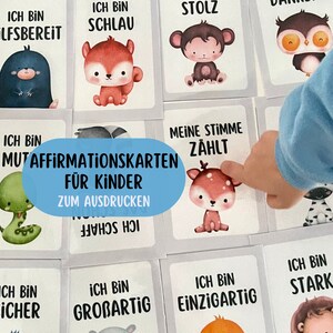 24 children's affirmation cards download German Montessori mindfulness exercises positive beliefs digital set