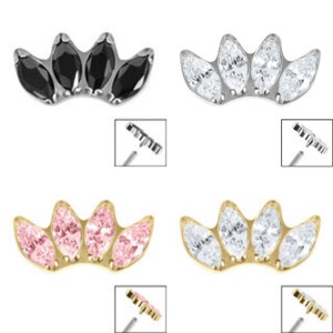 Medical grade g23 titanium 4 jewelled Marquise Fan labret with sparkly Claw Set gems 