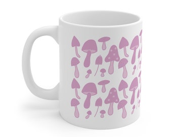 Pink Mushroom Mug, Cute Pink Mushroom Gift, Mushroom Lover Gift, 11oz Coffee Mug