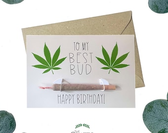 Various Colours Personalised Best Bud Congratulations, Stoner Birthday Card, Joint Holder, Stoner Gift