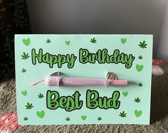 Various Colours Best Bud Stoner Birthday Card with Joint Holder, Stoner Gift, Gift for Stoners