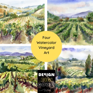 Watercolor Vineyard, Landscape Art, Vineyard Painting,Printable Digital AI, Countryside Landscape Art Print, French Country Decor, Bourgogne