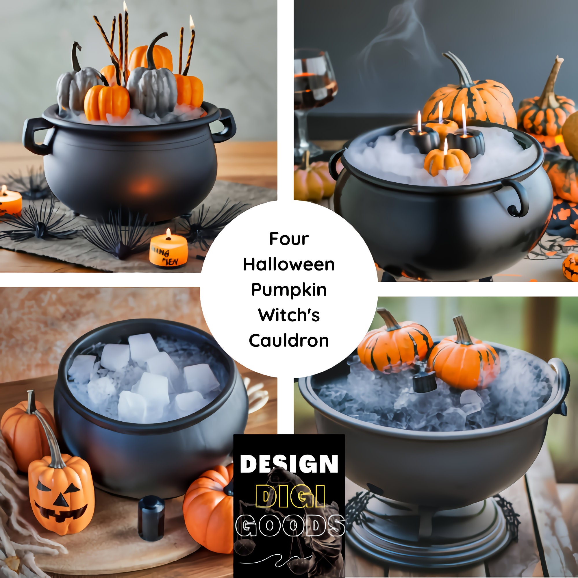 Halloween Witch Figurine Set - 4PCS Resin Statues With Glowing Cauldron, Spooky Tabletop Decor For Mantel, Tiered Tray, Haunted House