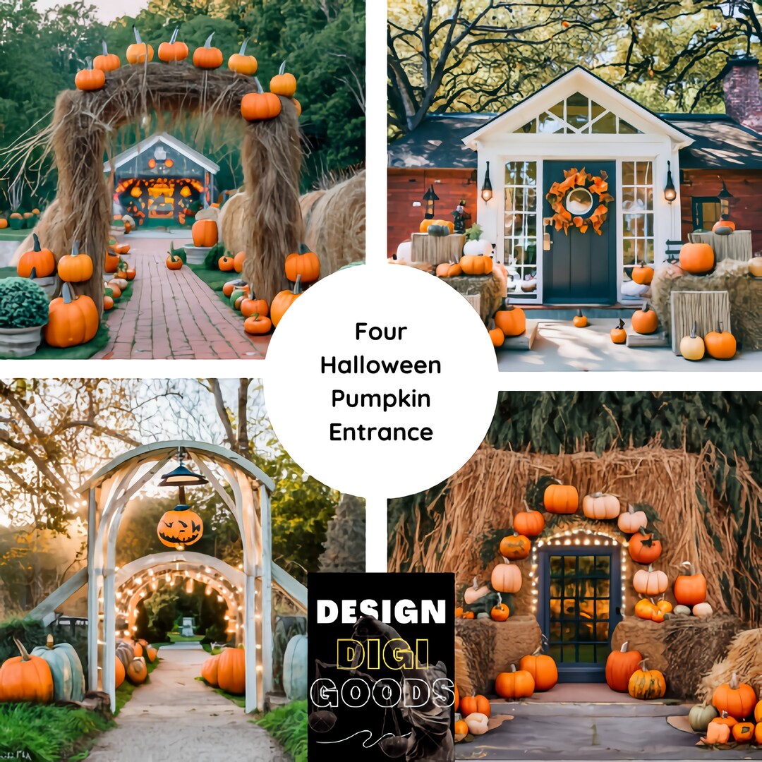 Enchanting Pumpkin Patch Entrance Magical Decor With Pumpkins, Hay Bales, and Fairy Lights