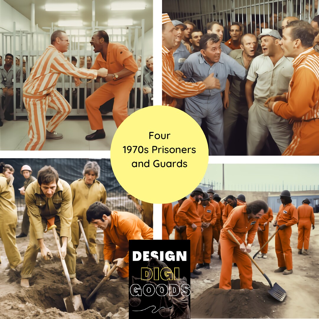 1970s Prisoner and Guard Arguing While Other Inmates Keep Digging ...