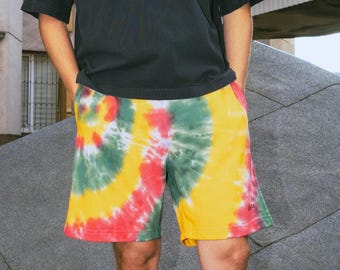 Short en coton biologique tie-dye : jogging d'été unisexe, coupe ample