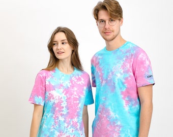 Pink and Blue Tie-Dye T-Shirt: Organic Cotton Unisex Tee