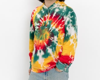 Sudadera con capucha tie-dye con colores amarillo, verde, rojo, Sudadera de algodón de alta calidad, Armario unisex, Mejor regalo para él, Jersey teñido a mano, presente