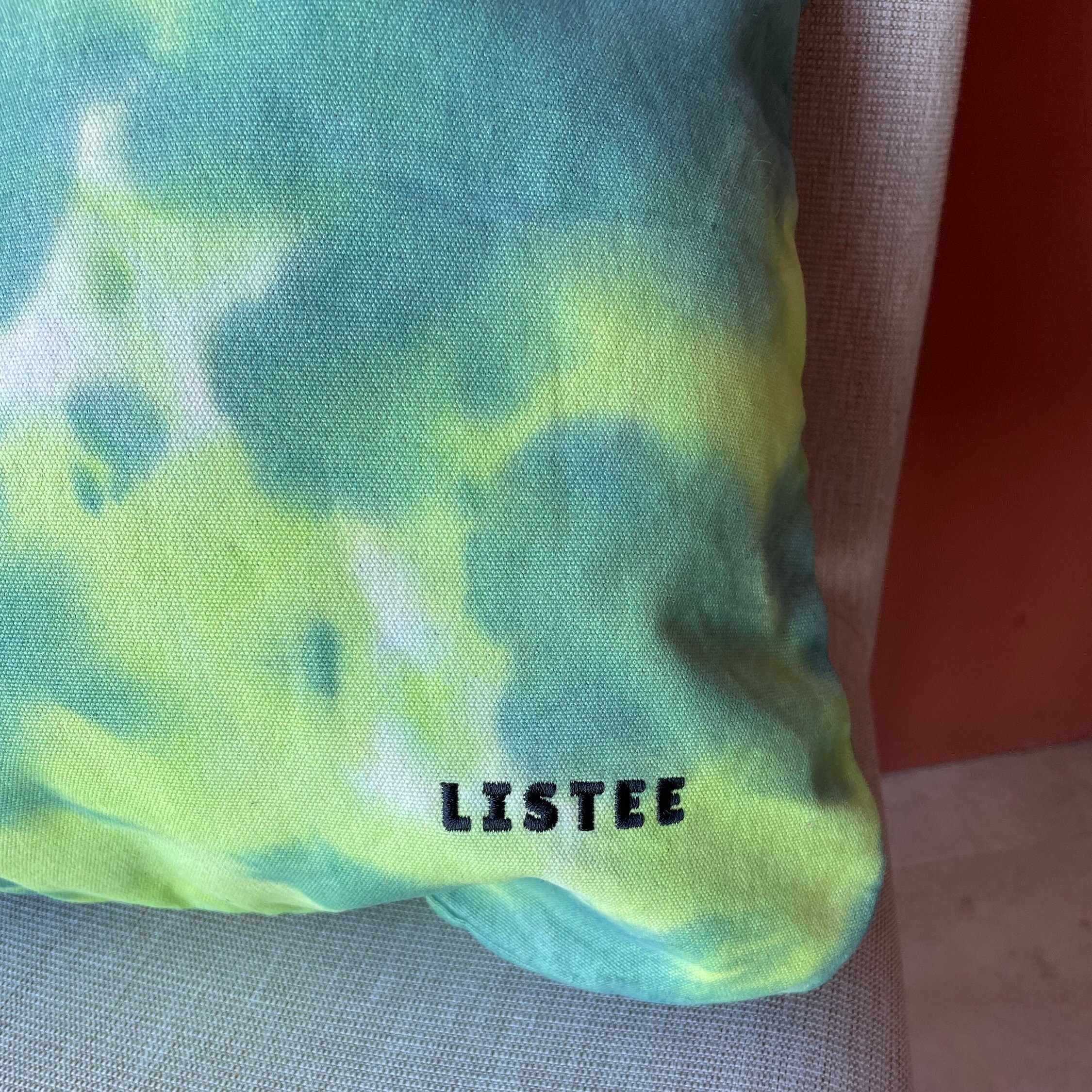 Sac Fourre-tout Tie Dye Bleu Jaune Vert - Coton Naturel Teint Main - Taille Medium - Neuf Sans étiquette