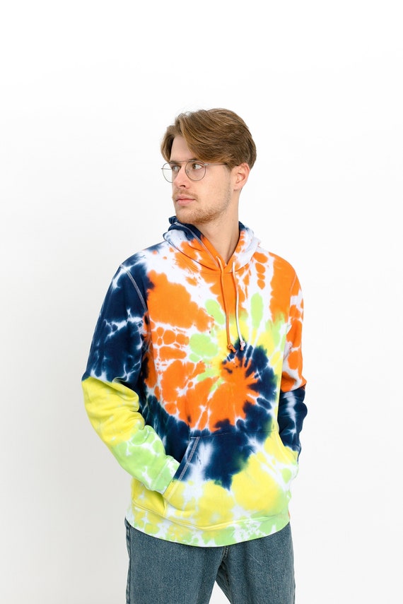 Blue and yellow tie dye hoodie new arrivals