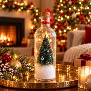 Julgransmeddelandeflaska, inspelningsbar familjeröstprydnad
