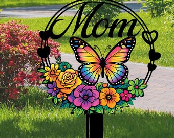 Butterfly Garden Sign- Floral Metal Decor - Unique Mother's Day Gift - Gift for Grandma - Every Garden Metal Stake - Outdoor Yard Art