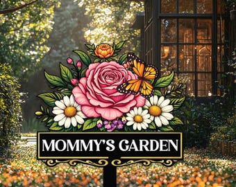 Personalized Garden Stake for Mom, Mommy’s Garden Metal Sign, Mother’s Day Gift, Custom Yard Decor, Floral Garden Gift