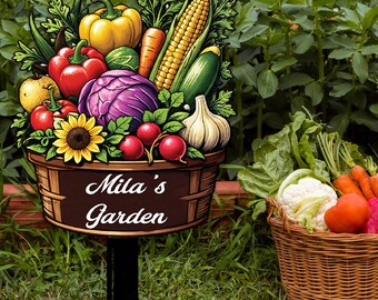 Personalized Garden Sign Metal Stake | Custom Vegetable Garden Sign | Yard Decor Outdoor | Custom Name Garden Marker | Gift for Gardener |