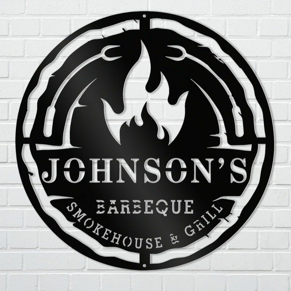 Customized BBQ Smokehouse Metal Sign-Modern Barbecue Metal Art-Unique Patio Metal Sign-BBQ Outdoor Home Decor-Father's Day Gift