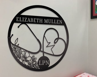 Personalized Nurse Metal Sign: Stethoscope Decor, LPN Gift