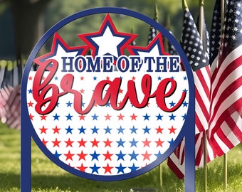 Personalized Home Of The Brave Metal Sign: Patriotic Yard Decor