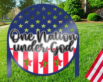 One Nation Under God Metal Sign - Patriotic Yard Decor