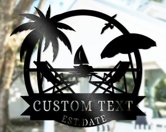 Custom Family Name Beach Metal Sign: Coastal Outdoor Decor