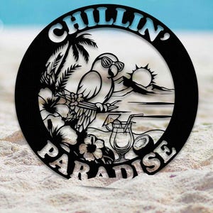 Personalized Pool Sign, Sunset Palm Trees, Round Metal Beach, Pool Area and Patio metal, Custom Sign for Pool Cabana,Outdoor Metal Sign Pool