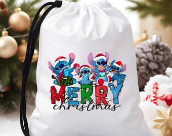 Leuke blauwe buitenaardse kerstcadeauzakje – vakantiezak met trekkoord, feestelijke cartoon kersttas, kersttraktatietas voor kinderen, cadeauzakje, kersttas voor kinderen