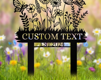 Custom Wildflower Garden Metal Sign: Floral Butterfly Decoration