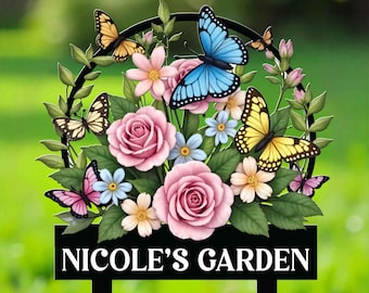 Personalized Butterfly Garden Sign: Floral Metal Decor