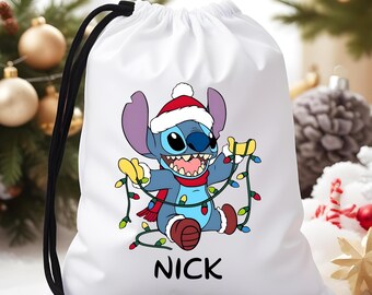 Cute Blue Alien Christmas Gift Bag, Funny Alien Santa Pouch, Kawai Christmas Alien Bag |Christmas Candy Cane Alien Bag,Blue Alien Santa Sack