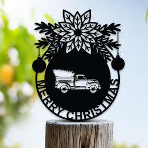 Merry Christmas Metal Sign | Custom Xmas Gift Sign | Holiday Decor Metal | Christmas Wreath Sign