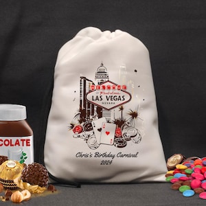 Las Vegas Birthday Favor Bag, Chris’s 2024 Carnival | Hangover Kit Sack for Party Guests, Games & Weekend Fun, Party Favor Bags