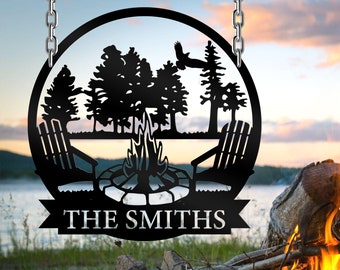 Custom Campfire Metal Sign: Family Name Camping Decor