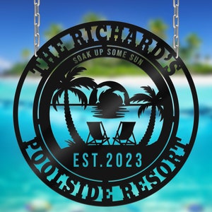 Custom Family Name Metal Sign: Nautical Beach House Decor