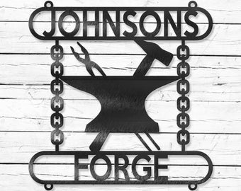 Personalized Blacksmith Forge Sign: Custom Metal Anvil & Hammer Art