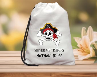 Pirate Birthday Favor Bag- Shiver Me Timbers Party Gift Bag- Personalized Pirate Loot Bag for Kids - Pirate Party Supplies - Custom Name Bag