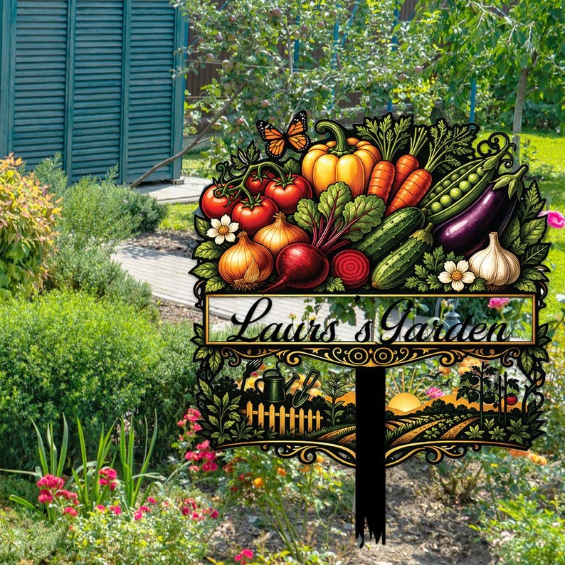 Vegetable Sign Personalized Metal Vegetable Garden Sign, Homegrown Veggies Yard Decor ...